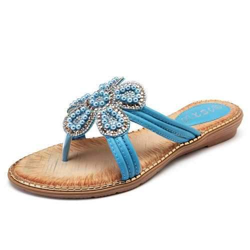 Flower Rhinestone Beach Slippers