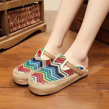 Rainbow Espadrilles Flax Backless Loafers