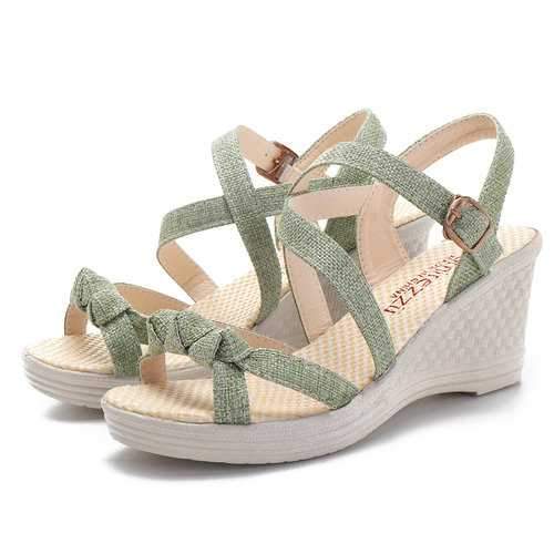 Open Toe Buckle Strap Wedge Sandals