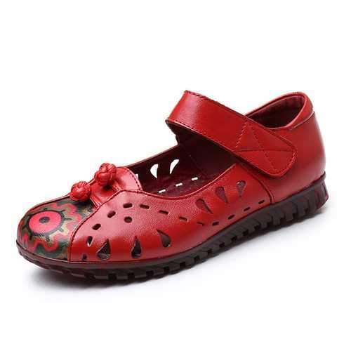 SOCOFY Retro Leather Soft Flat Sandals