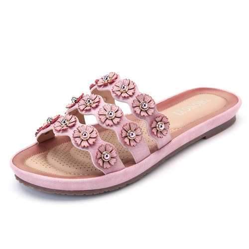 Flower Opened Toe Beaded Slippers