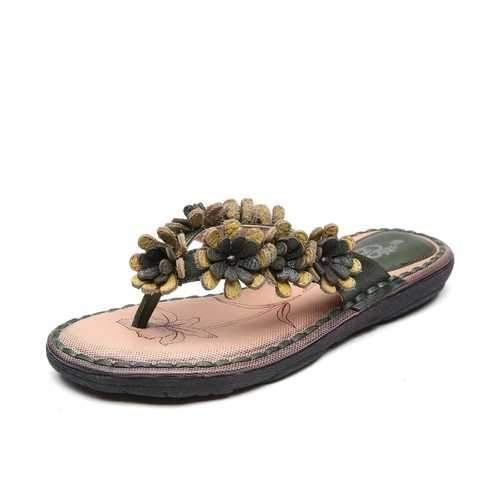 Flower Leather Flip Flops