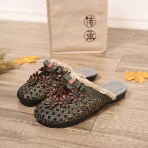 Handmade Leather Tassel Soft Slippers