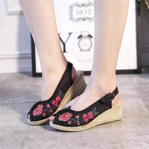 Red Flower Buckle Backless Shoes