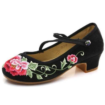 Block Flower Chinese Button Shoes