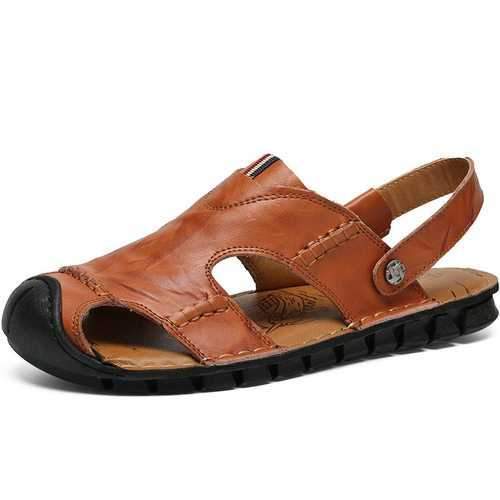 Men Genuine Leather Anti-collision Sandals