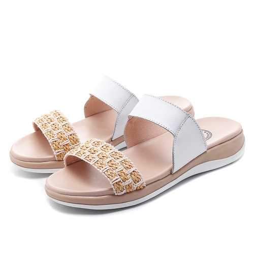 Qulity Leather Soft Knit Flat Sandals