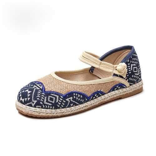 Chinese Button Pattern Retro Loafers