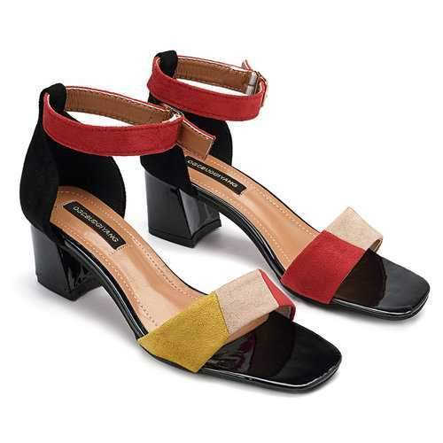 Mixed Color Ankle Strap Sandals Pumps