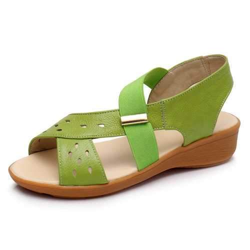 Hollow Out Leather Wedges Sandals