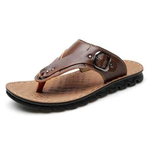 Men Genuine Leather Beach Slippers