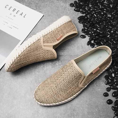 Men Woven Linen Hand Stitching Loafers