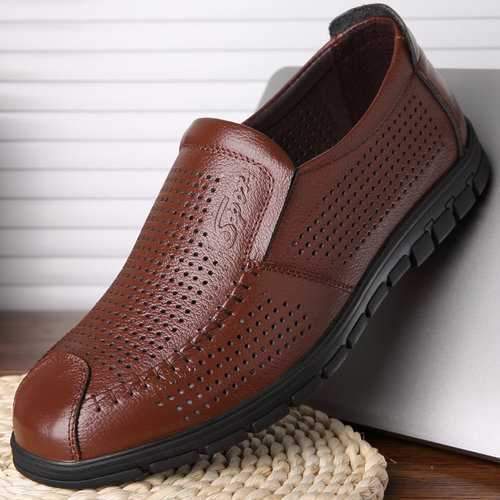 Men Hollow Breathable Cap Toe Leather Shoes