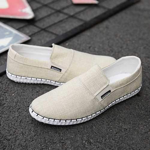 Men Hand Stitching Canvas Casual Loafers