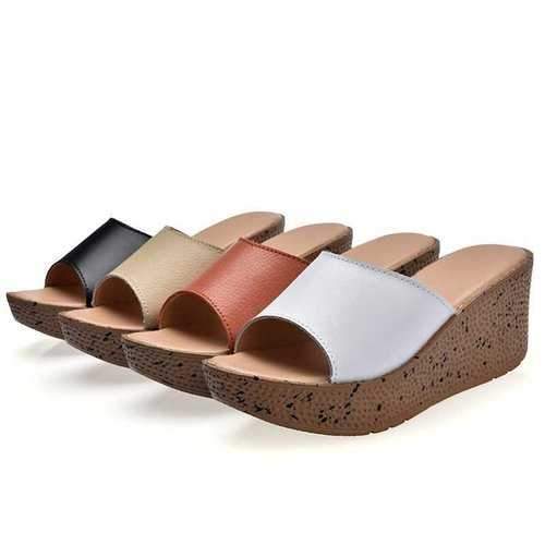 Leather Slip Casual Wedges Sandals