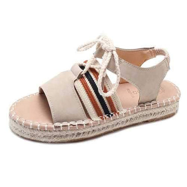 Stripe Lace Up Stitching Sandals