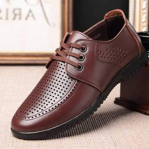 Men Hollow Out Lace Up Casual Leather Shoes