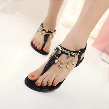 Metal Heart Chain Elastic Sandals