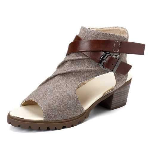 Leather Buckle Peep Toe Sandals