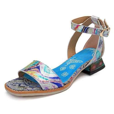 SOCOFY Milky Way Bucke Hook Loop Leather Shinee Sandals