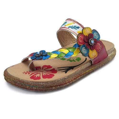 SOCOFY Bohemian Adjustable Flat Leather Sandals