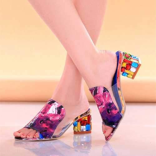 Colorful Crystal Heel Transparent Slippers