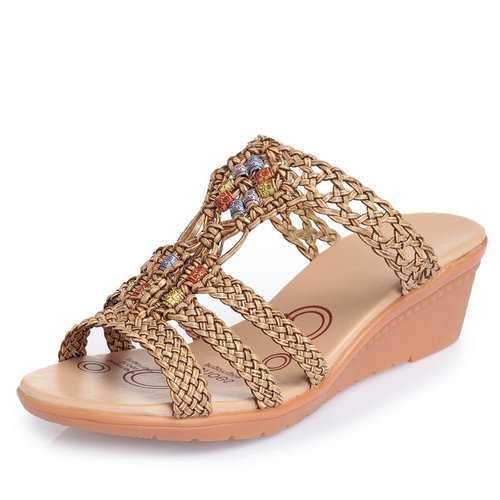 Knitted Beaded Bohemia Wedges Slippers