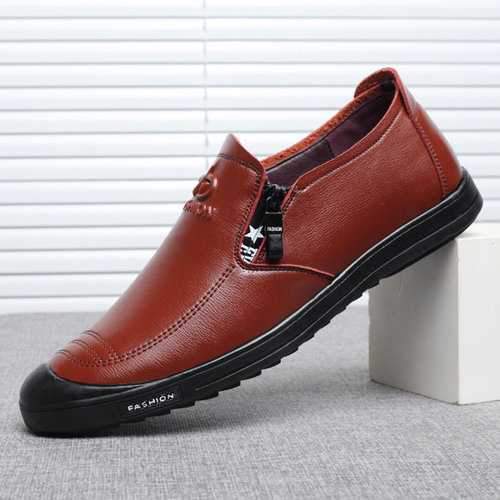 Men Side Zipper Microfiber Leather Loafers