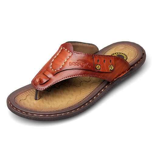 Men Genuine Leather Sandals Casual Slippers