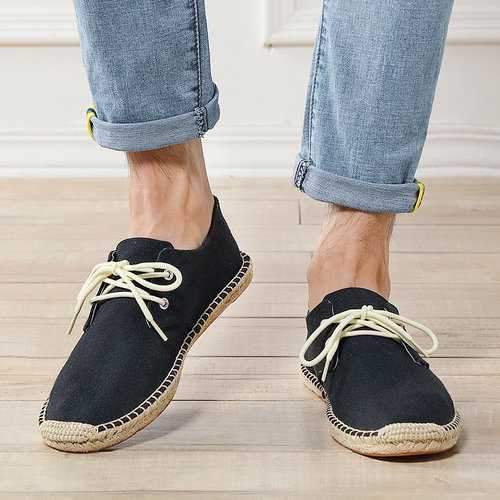 Men Hand Stitching Linen Flat Espadrilles