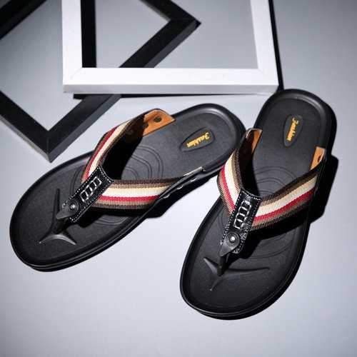 Men Leather Fabric Sandals Casual Slippers