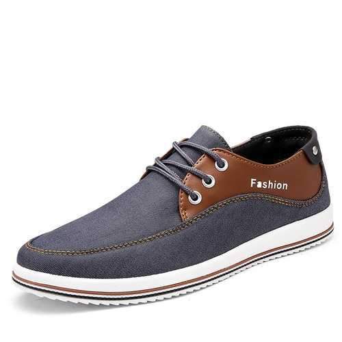 Men Canvas Leather Splicing Trainers