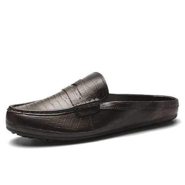 Men Leather Backless Casual Loafers