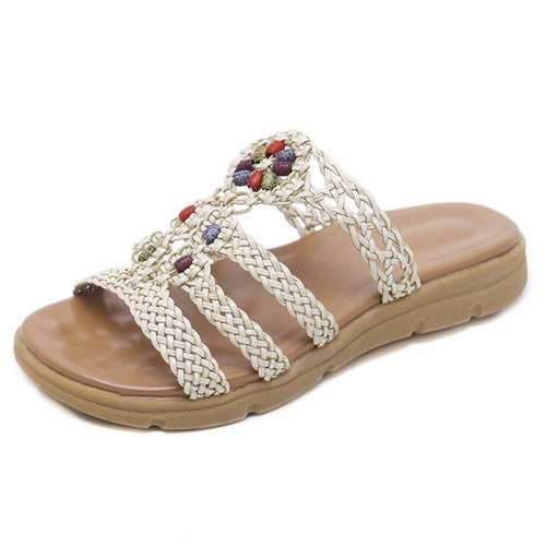 Bohemia Bead Weave Flat Slippers