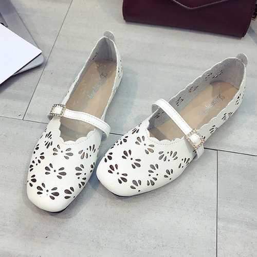 Square Toe Hollow Rhinestone Loafers