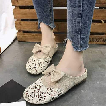 Hollow Out Bowknot Backless Loafers