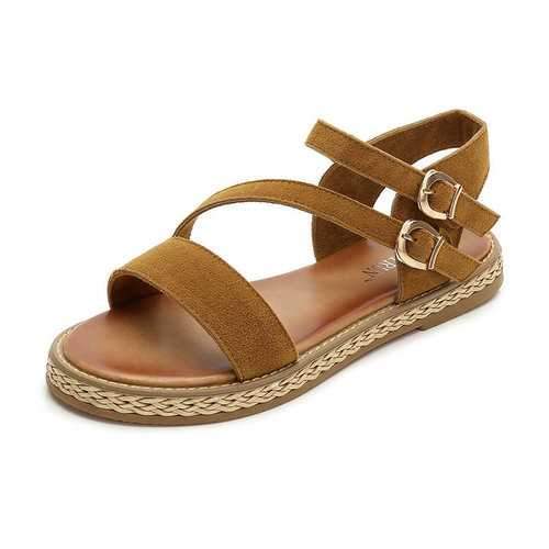 Suede Metal Buckle Flat Sandals