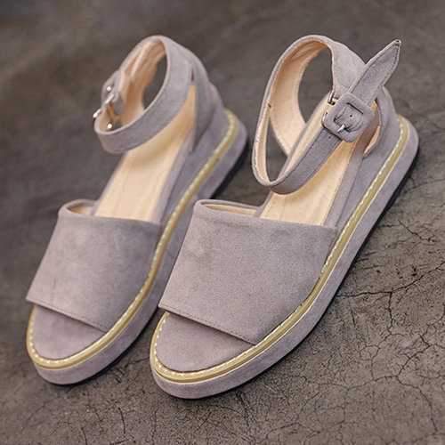 Suede Wedges Buckle Sandals