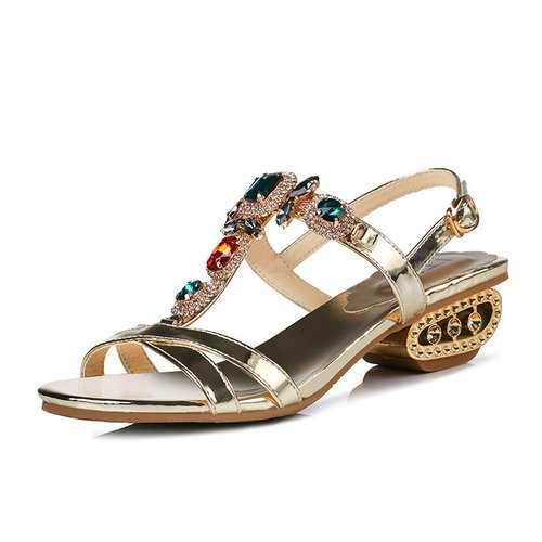 Metal Chunky Heel Buckle Sandals