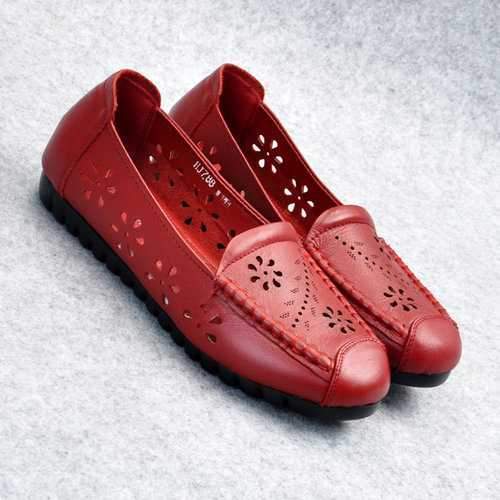 Hollow Out Genuine Leather Flats