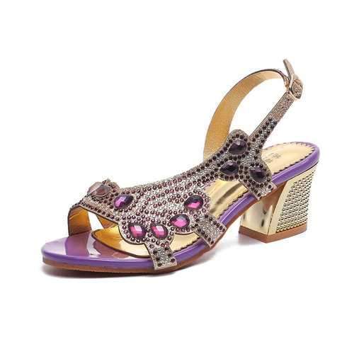 Rhinestone Metal Square Heel Sandals