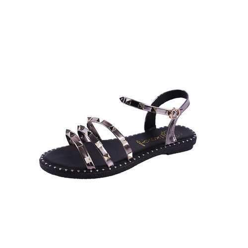 Bling Rivet Open Toe Flat Sandals