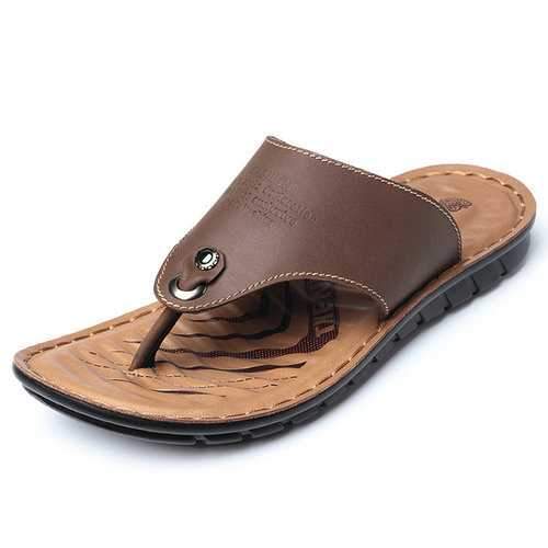 Men Leather Slippers Casual Beach Sandals