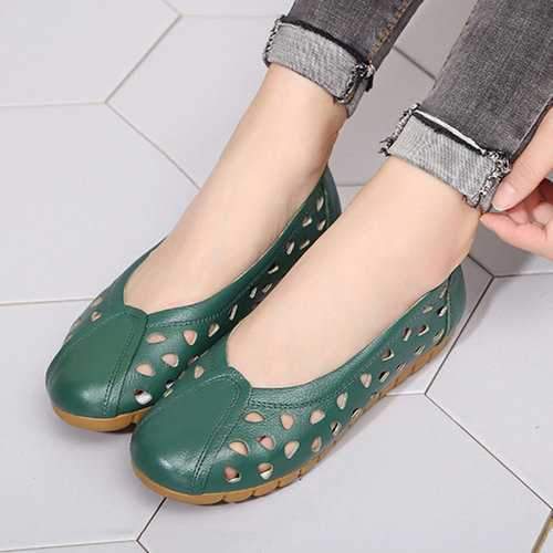 Leather Breathable Hollow Out Flats