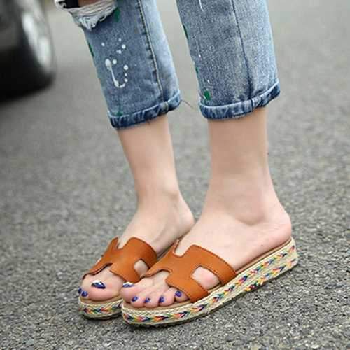 Hollow Flax Sole Casual Slippers