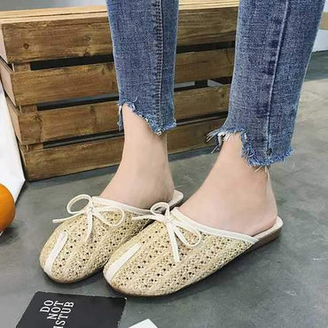 Braided Bowknot Backless Loafers