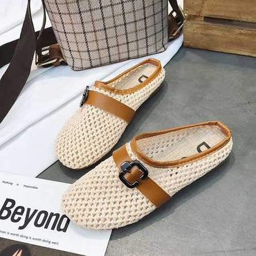 Braided Backless Slip On Flats Slippers