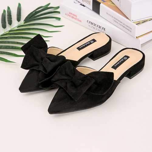 Suede Butterfly Knot Pointed Sandals