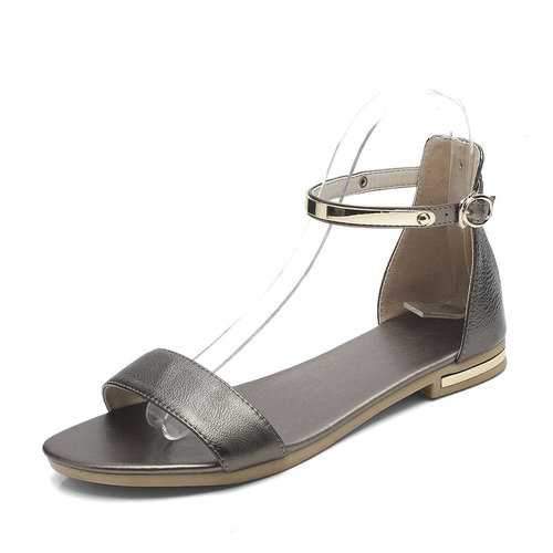 Genuine Leather Ankle Strap Flats Buckle Sandals