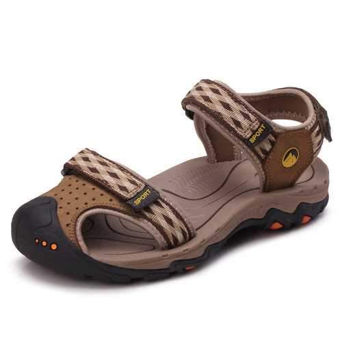 Men Hook Loop Outdoor Closed Toe Leather Sandals